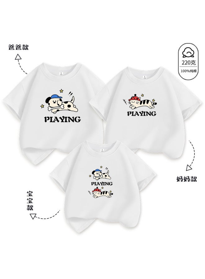 Hot Family Matching Short-sleeve T-shirts, New Summer Style, Pure Cotton Cartoon Version, Mother-daughter Matching Versatile Tops