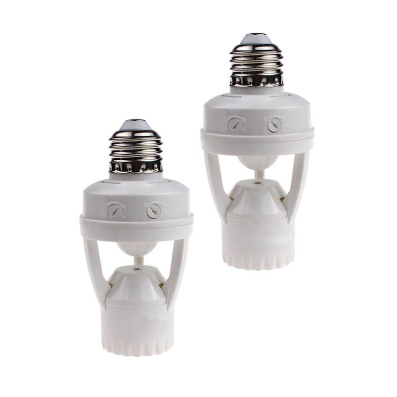 LPHUMEX 2pcs Motion Activated Light Sockets, E26/E27 Screw in Add on/Off Motion Sensor Sockets for Existing Lights, Dusk and Dawn Auto Motion Sensor Light Sockets Indoor for Porch Garage Basement - Image 1