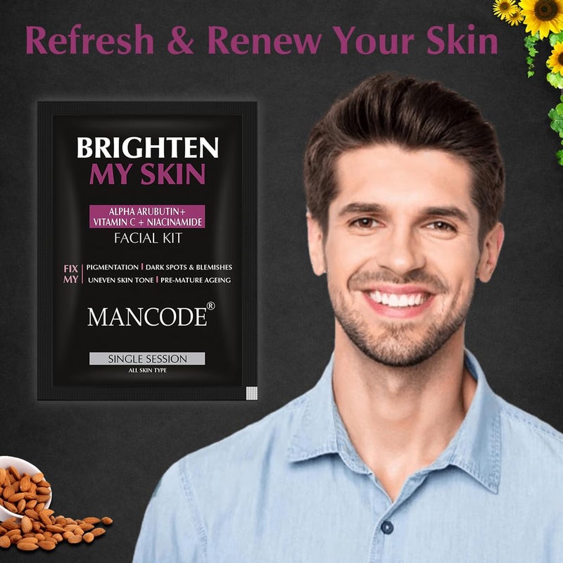 MAN CODE Mancode Brighten My Skin Facial Kit For Men SalonLike Glowing Skin In 6 Easy Steps Improves Skin Texture Instant Glow Suitable For All Skin Types 3 x 58 G Pack of 3  - Image 4