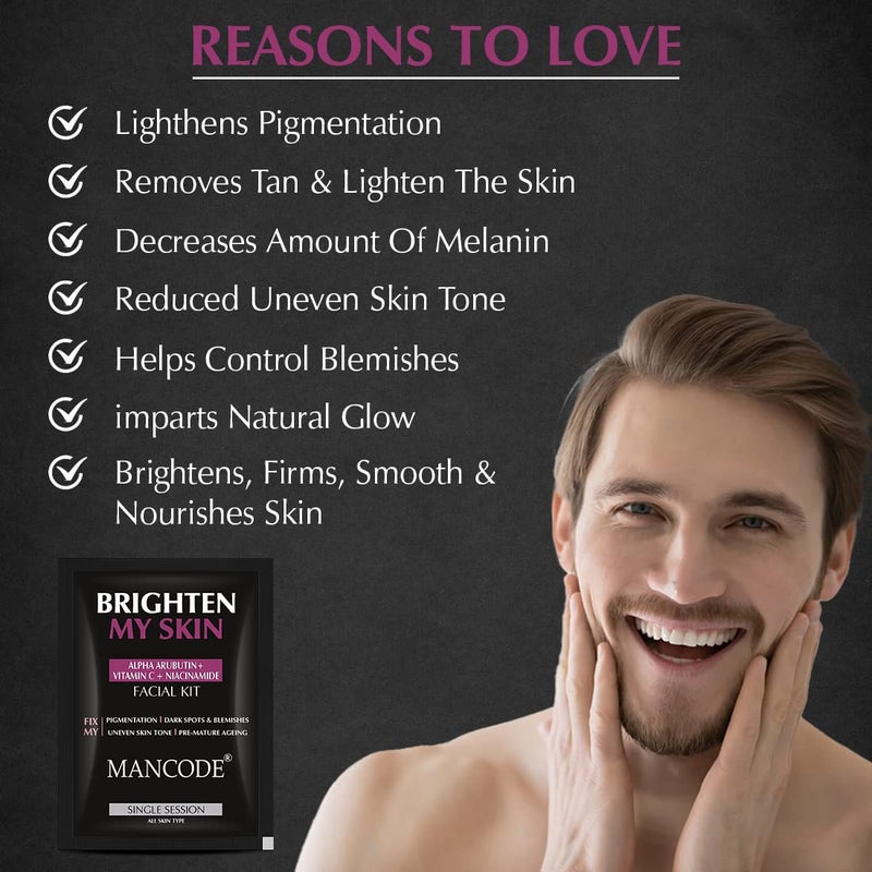 MAN CODE Mancode Brighten My Skin Facial Kit For Men SalonLike Glowing Skin In 6 Easy Steps Improves Skin Texture Instant Glow Suitable For All Skin Types 3 x 58 G Pack of 3  - Image 2