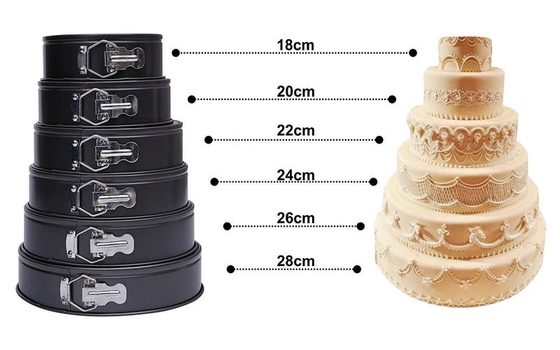 Swami Enterprise Round Shaped Springform Non Stick Aluminum Baking Tin Moulds for CakesPiePuddings Set of 6 18cm20cm22cm24cm26cm28cm - Image 2
