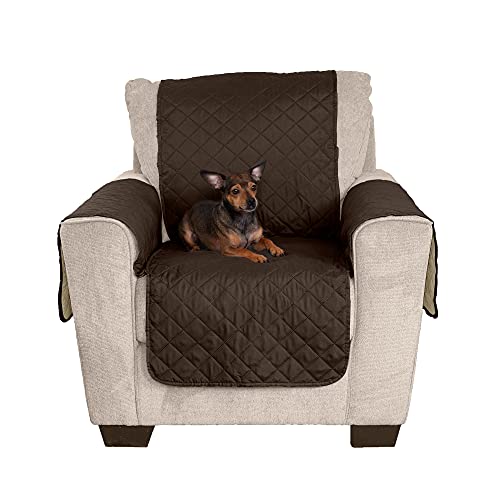 Furhaven غطاء كرسي مقاوم للماء وقابل للعكس من Furhaven لحماية الكلاب والقطط والأطفال - غطاء أثاث غرفة المعيشة بتصميم مزدوج اللون - إسبريسو/طين، كرسي - Image 1