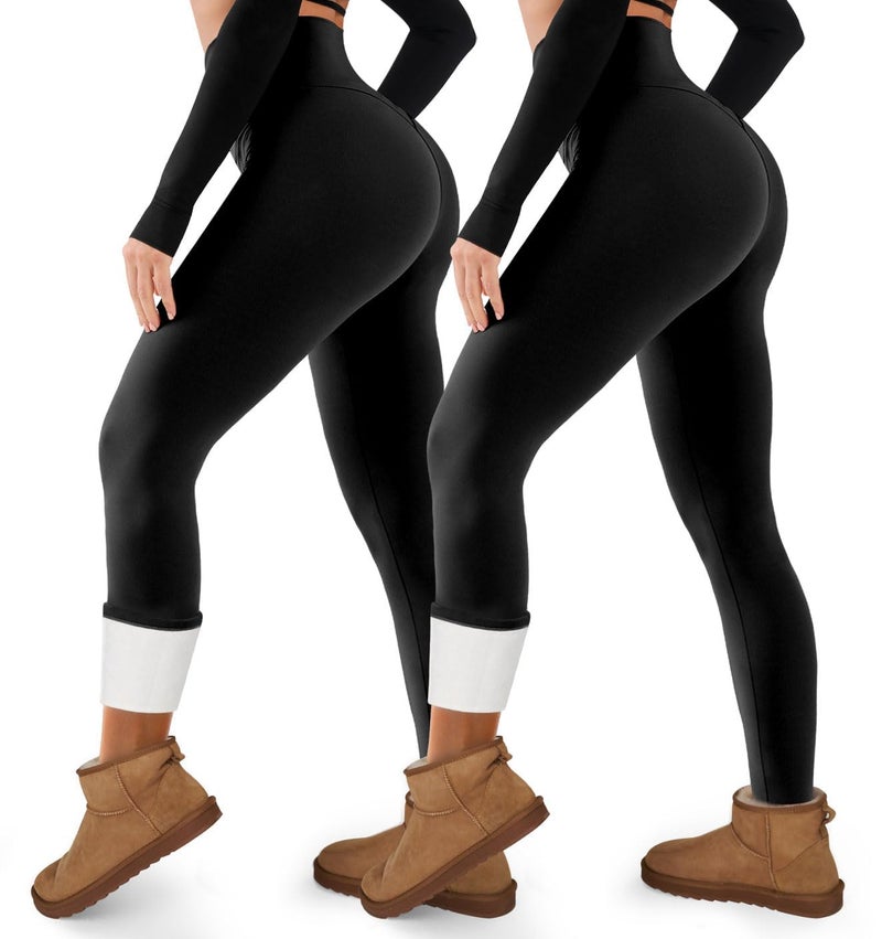 COOLOVER 2 Pack Fleece Lined Leggings Women Tummy Control High Waisted Workout Winter Warm Soft Yoga Pants - Image 1