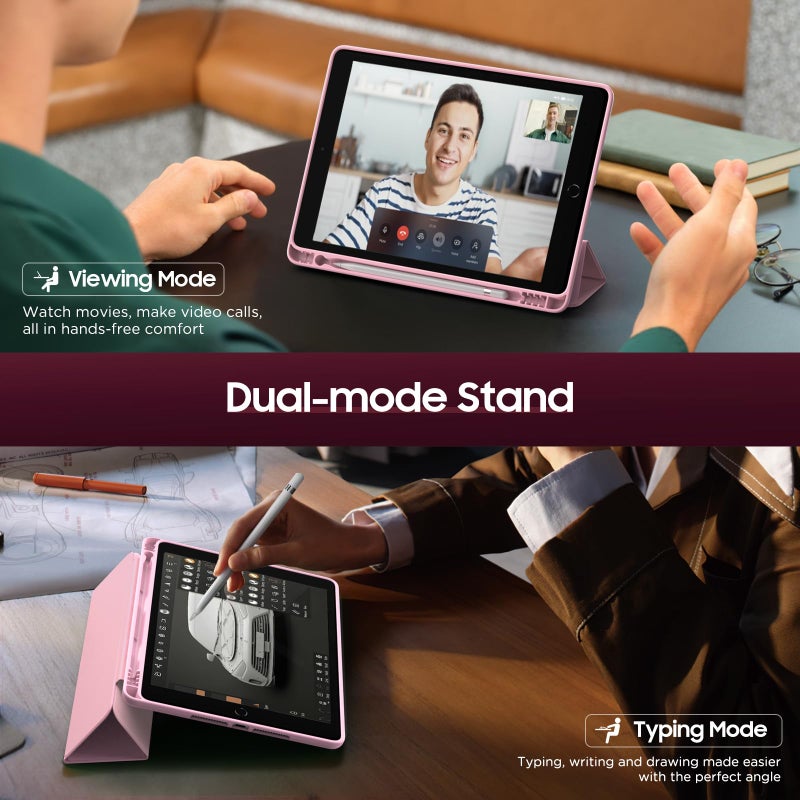 MoKo Case for iPad 9th Generation 2021 / iPad 8th Generation 2020 / iPad 7th Generation 2019 with Pen Holder, iPad 10.2 Case with Soft TPU Back Stand Cover, Auto Wake/Sleep, Light Pink - Image 4