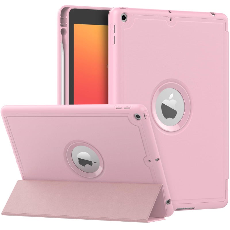 MoKo Case for iPad 9th Generation 2021 / iPad 8th Generation 2020 / iPad 7th Generation 2019 with Pen Holder, iPad 10.2 Case with Soft TPU Back Stand Cover, Auto Wake/Sleep, Light Pink - Image 1