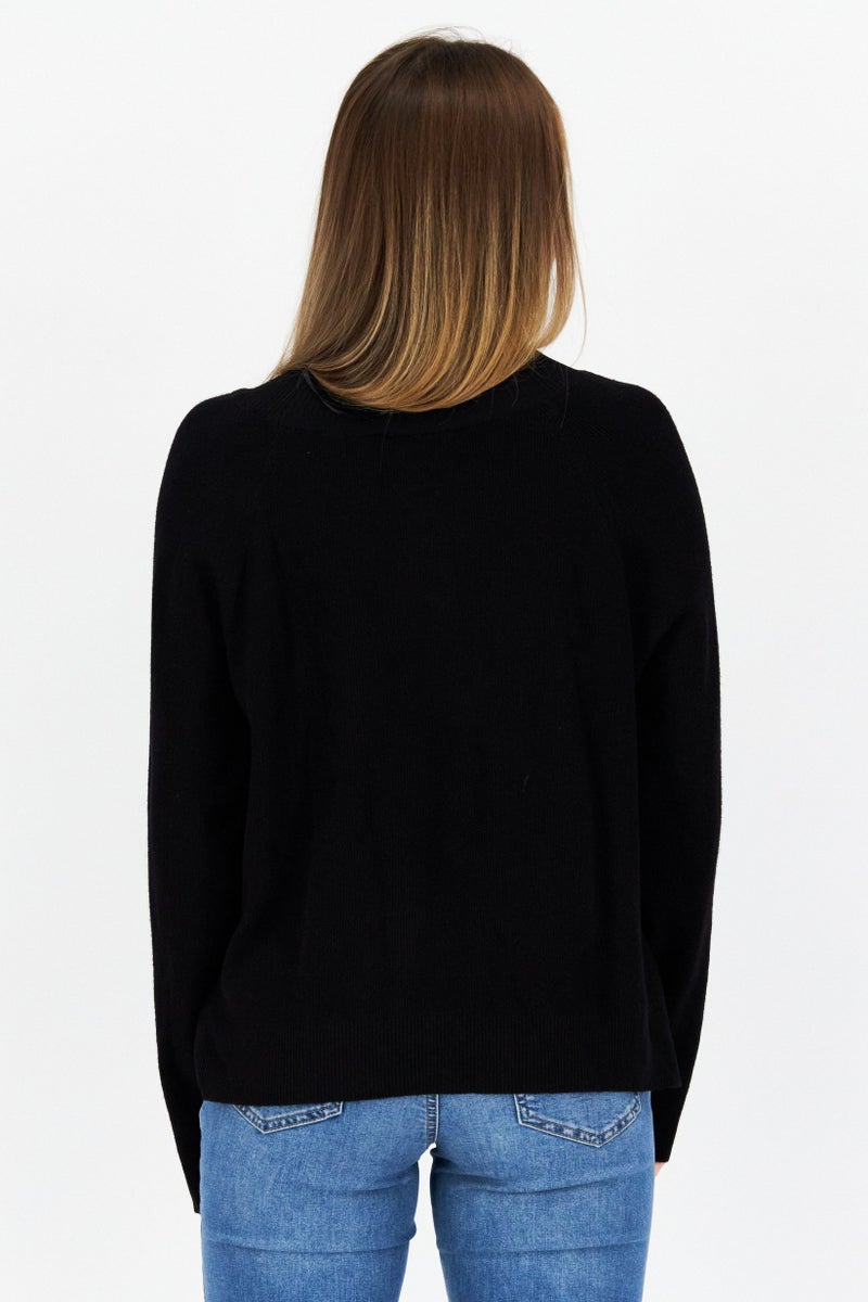 COMMA Women Crew Neck Long Sleeves Knitted Sweater, Black - Image 4