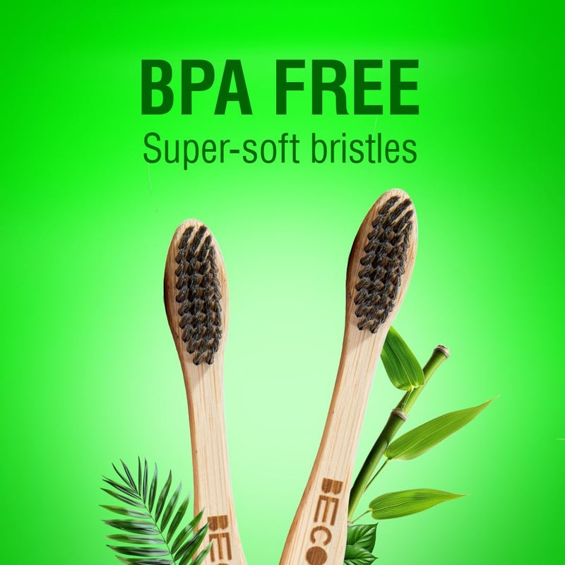 BECO Compostable Bamboo Toothbrush with Ultra-Soft Charcoal activated Bristles, 100% Natural & Eco-Friendly (Pack of 10) - Image 5