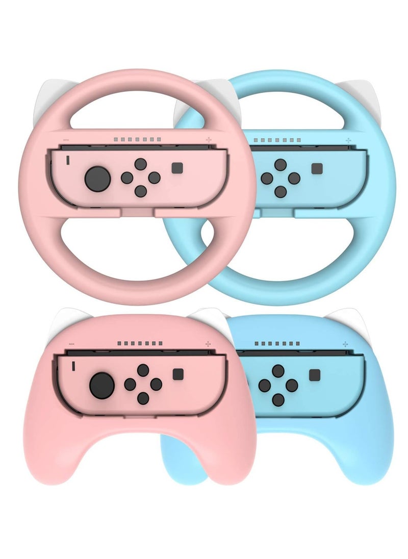 SYOSI - Switch Grip Kit Switch Steering Wheel for Controller Hand Grips for Nintendo Switch Controllers Comfort Racing Wheels Mario Kart 8 Deluxe Nintendo Switch Accessories 4 Pack - Image 1