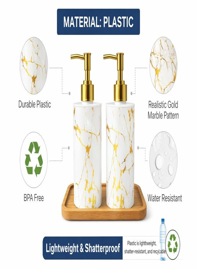 LAGET® Soap Dispenser Set of 2,300ml Each Marble Design Plastic Liquid Soap Pump Bottles for Bathroom Sink, Kitchen Counter, Hand Wash & Dish Soap (2pc-White) - Image 2