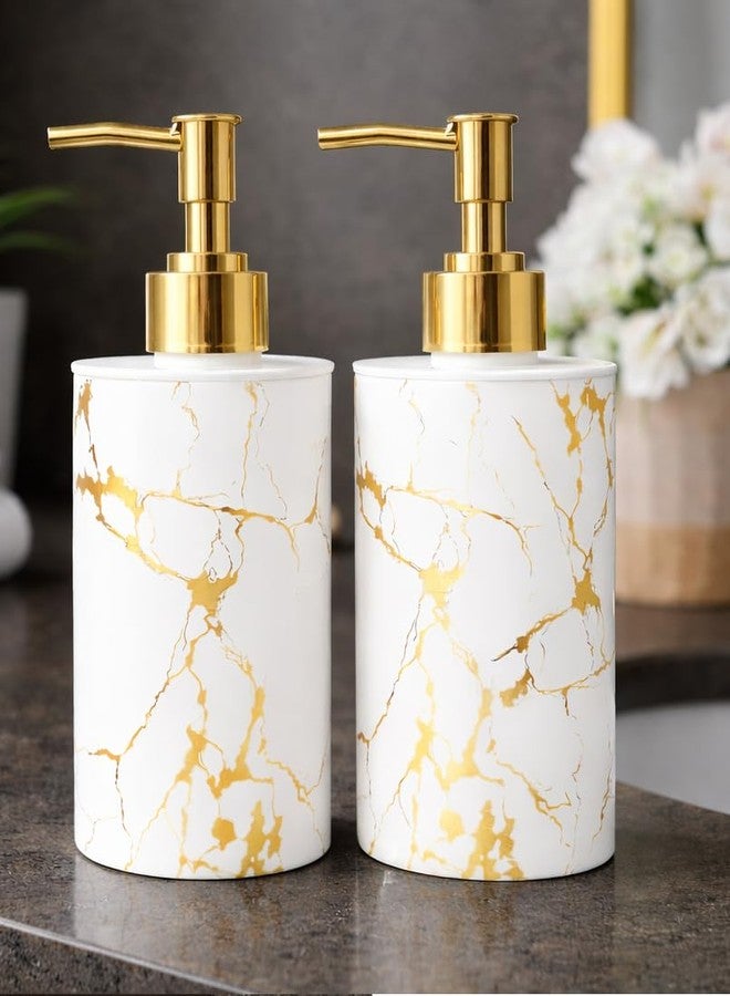 LAGET® Soap Dispenser Set of 2,300ml Each Marble Design Plastic Liquid Soap Pump Bottles for Bathroom Sink, Kitchen Counter, Hand Wash & Dish Soap (2pc-White) - Image 1