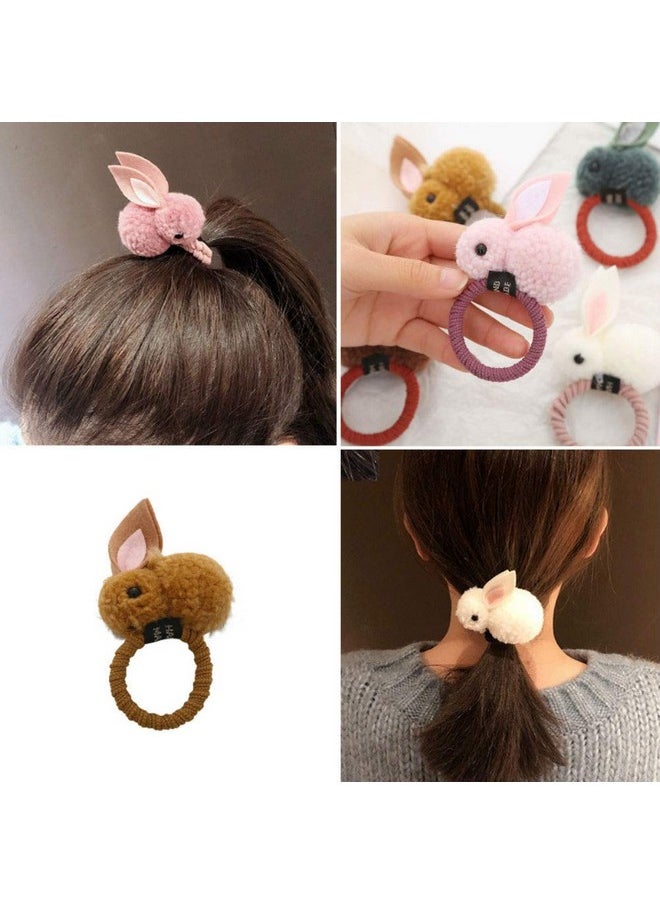 Aysekone - 5 Pack Stuffed Rabbit Style Hair Bands Hair Scrunchies Hair Elastics Ties Ropes Felt Plush Bunny Ponytail Holders For Children Girls - Image 1