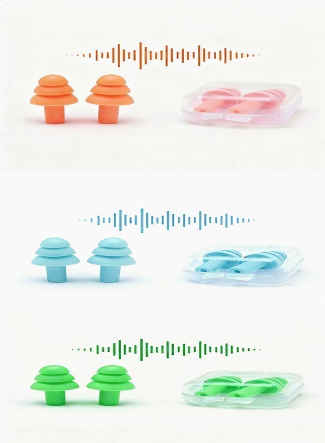 6 Pairs Swimming Earplugs Reusable Ear Plugs, Waterproof Hypoallergenic Noise Reduction Earplugs for Hearing Protection, Suitable for Sleeping, Snoring, Swimming - Image 1