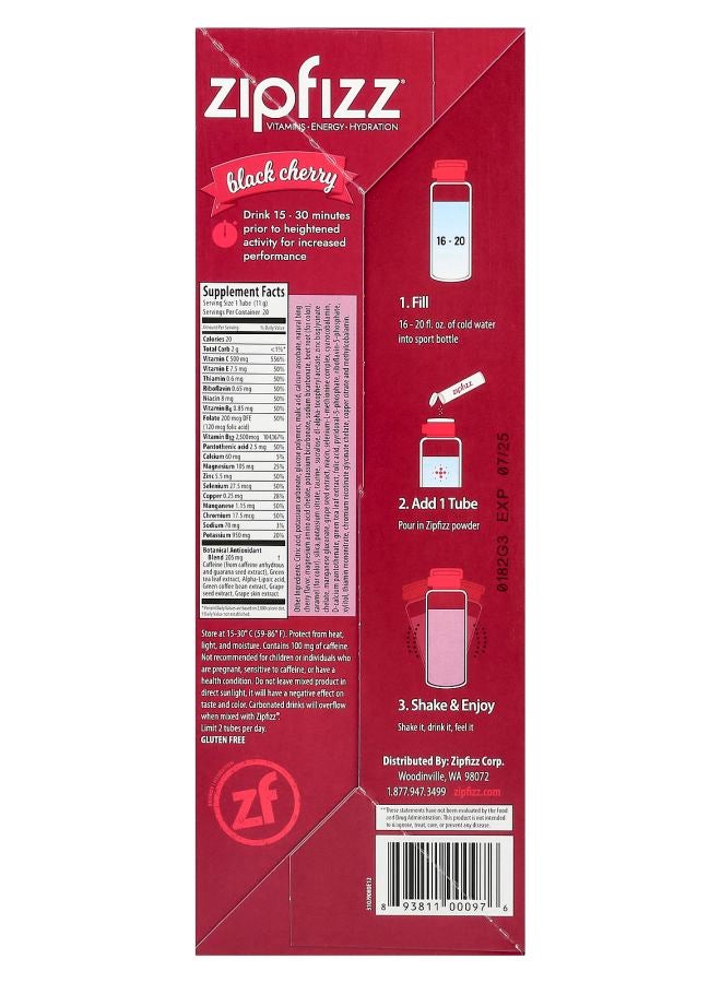 Zipfizz Energy Drink Mix Black Cherry 20 Tubes 0.39 oz (11 g) Each - Image 2