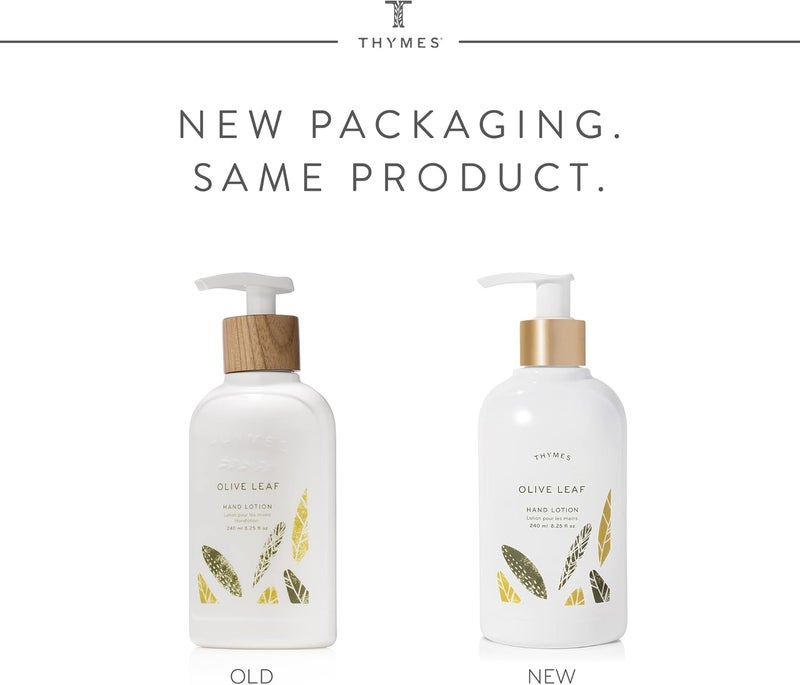 Thymes Olive Leaf Hand Lotion with Pump - Moisturizing Shea Butter, Vitamin E, and Olive Oil - 240ml - Image 2