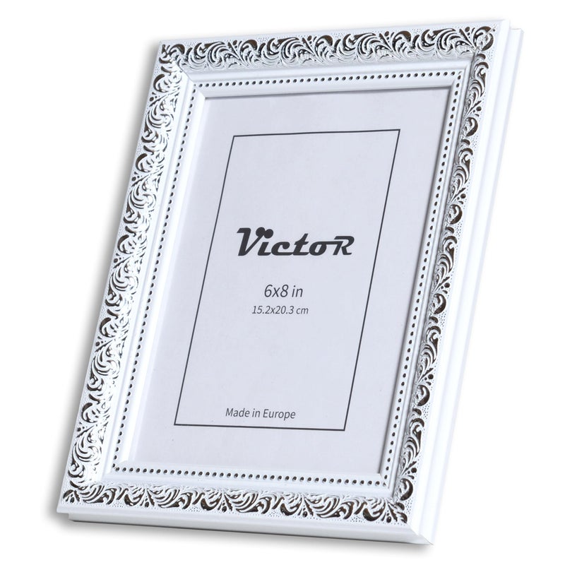 VictoR 6x8 Picture Frame Rubens White Silver - Picture Frames 6x8 - with Shutterproof Acrylic Glass - Antique Frames - White Frame 6 by 8 - Image 2