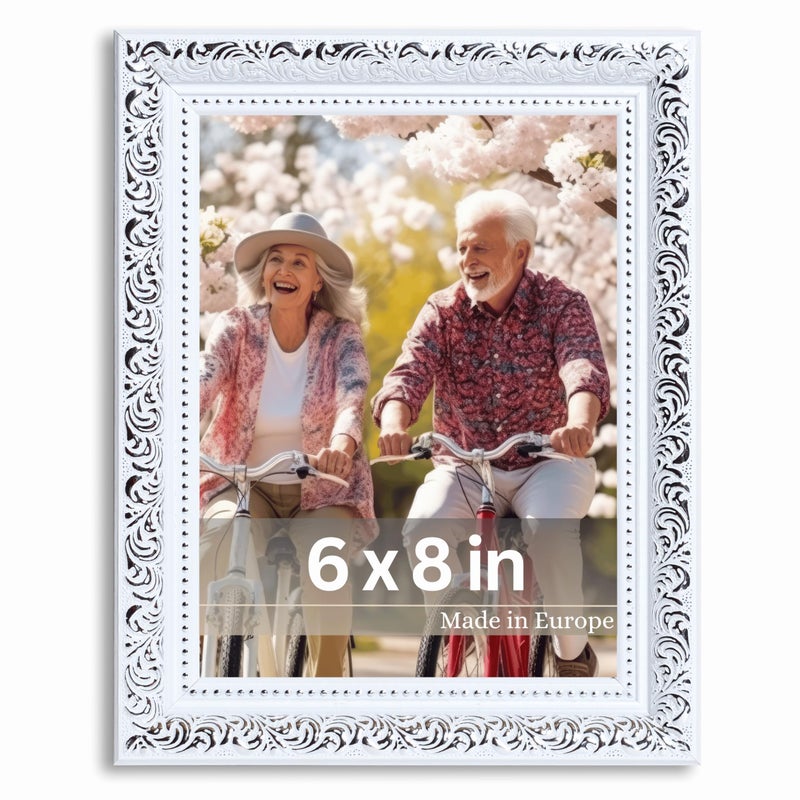 VictoR 6x8 Picture Frame Rubens White Silver - Picture Frames 6x8 - with Shutterproof Acrylic Glass - Antique Frames - White Frame 6 by 8 - Image 1