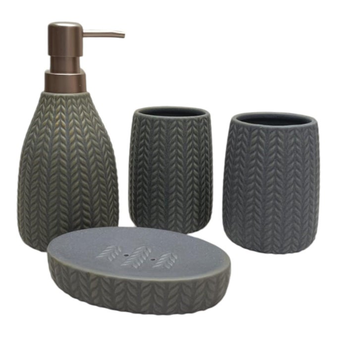 CERAMIC BATHROOM ACCESSORIES SET OF 4 MODERN LUXURY BATH SET WITH LIQUID SOAP DISPENSER TOOTHBRUSH HOLDER STYLISH HOME DECOR GIFT IDEA 11094