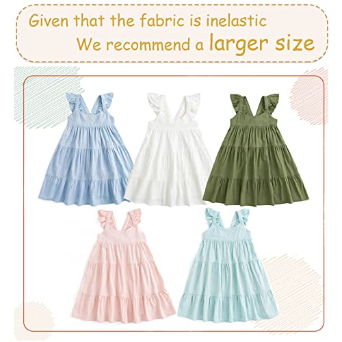 Curipeer Toddler Girl Cotton Linen Dress with Smocking Fancy Kids Beach Dress Pink 6 Years - Image 3