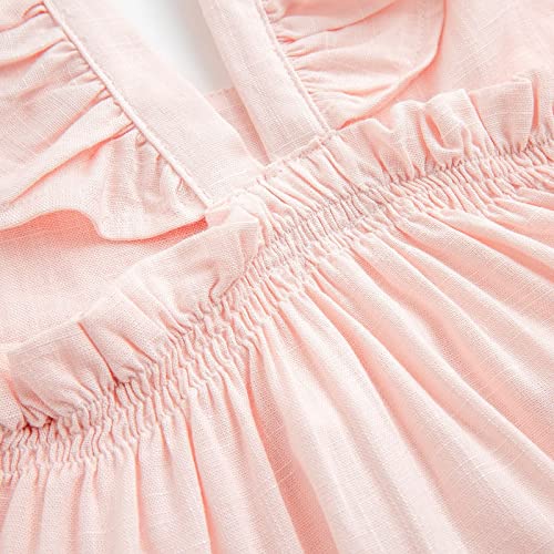 Curipeer Toddler Girl Cotton Linen Dress with Smocking Fancy Kids Beach Dress Pink 6 Years - Image 5