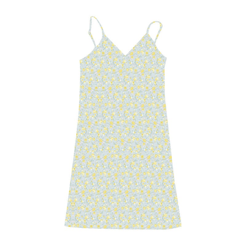 European and American pure desire retro printed V-neck sling dress womens summer 2024 New floral suspender dress womens foreign trade Skirt 4-blue and purple 