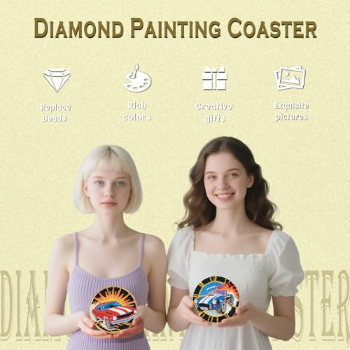 DOTZSO 8 Pcs Sports Car Diamond Art Coaster Kits with Holder,Diamond Painting Coasters for Adults Beginners,Party Home Decor Abstract,Fun Gifts for Women - Image 4