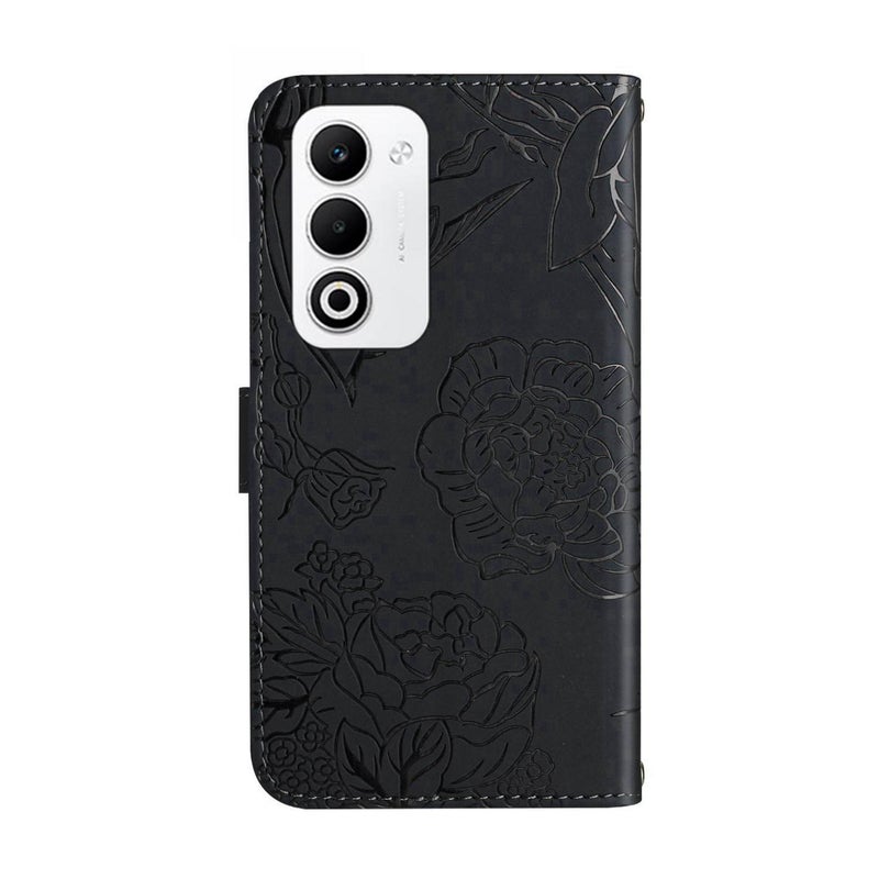 erorex For OPPO A5 5G Global HT03  Feel  Embossed Flip Leather Phone Case(Black) - Image 3