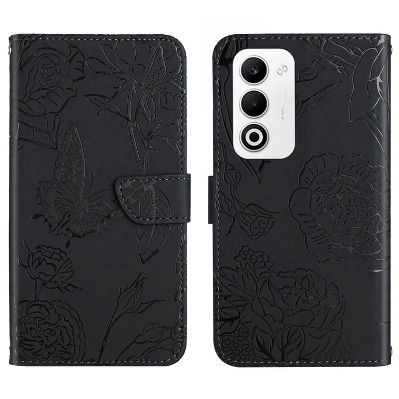 erorex For OPPO A5 5G Global HT03  Feel  Embossed Flip Leather Phone Case(Black) - Image 1