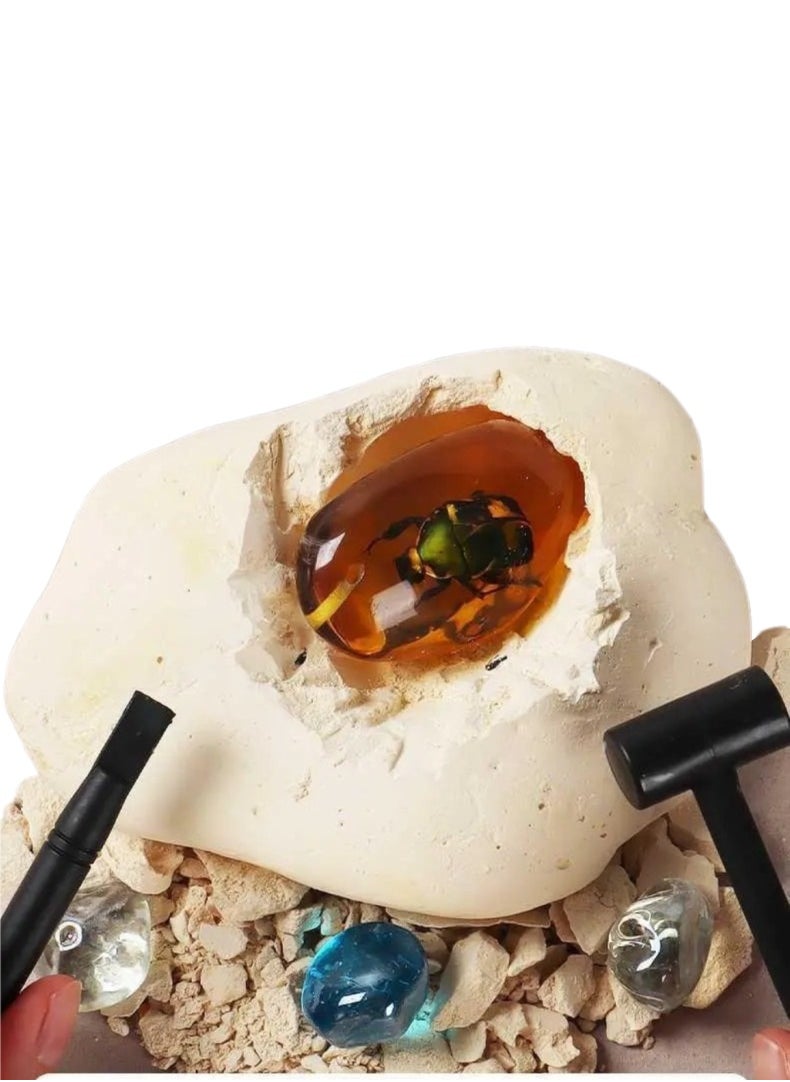 CALL PLAY Gemstone Dig Kit – Dig Up Real Amber Fossil , Science Kit for Kids, Gem Digging Kit, Gift for Girls and Boys, Mining Kit, Rock Collection  - Image 1