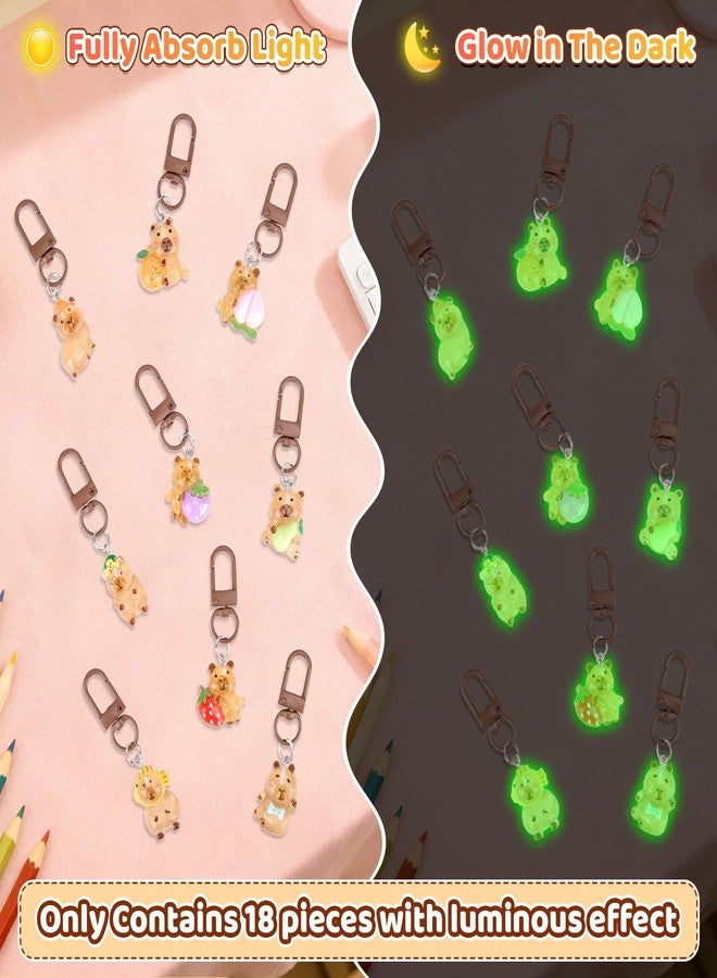 SelfTek 30 Pcs Cute Capyb-ara Keychain C-apybara Party Favor Set - Capyba-ra Bag Charm Accessories for Women Birthday Gif-ts, Capyb-aras Stuff Cute Charm (18 Pcs Glow in The Dark) - Image 2