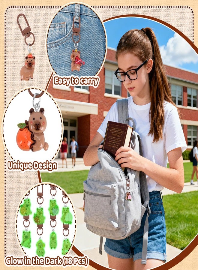 SelfTek 30 Pcs Cute Capyb-ara Keychain C-apybara Party Favor Set - Capyba-ra Bag Charm Accessories for Women Birthday Gif-ts, Capyb-aras Stuff Cute Charm (18 Pcs Glow in The Dark) - Image 3