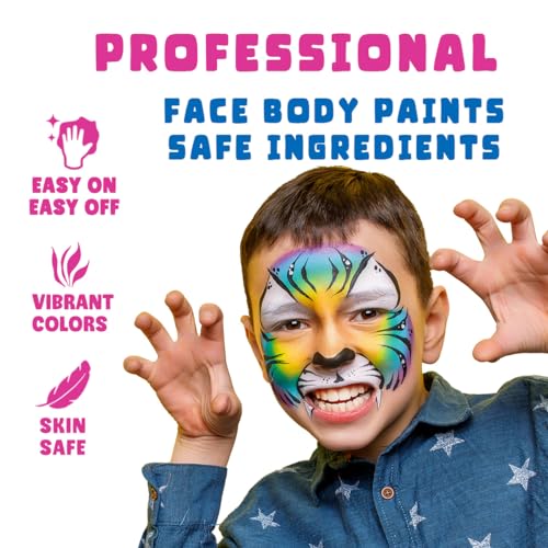 Bowitzki 12x10 gm Face Paint Professional Body Painting Kit For Kids Adults Stencil One Stroke Split Cake Non Toxic Rainbow Flora Dolphin Unicorn Flame Makeup Halloween Christmas Easter -Carnival Set - Image 3