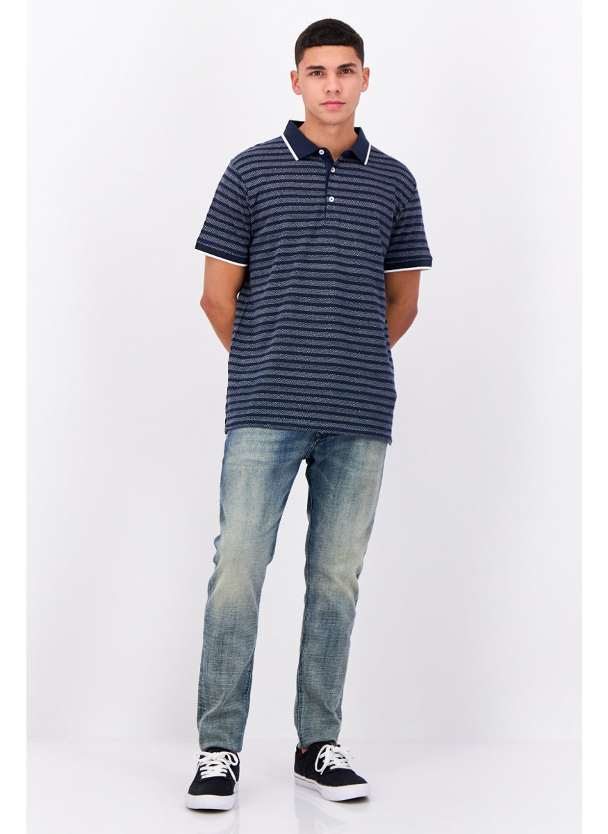 Peter Werth Men Regular Fit Short Sleeve Stripe Polo Shirt, Navy  - Image 4
