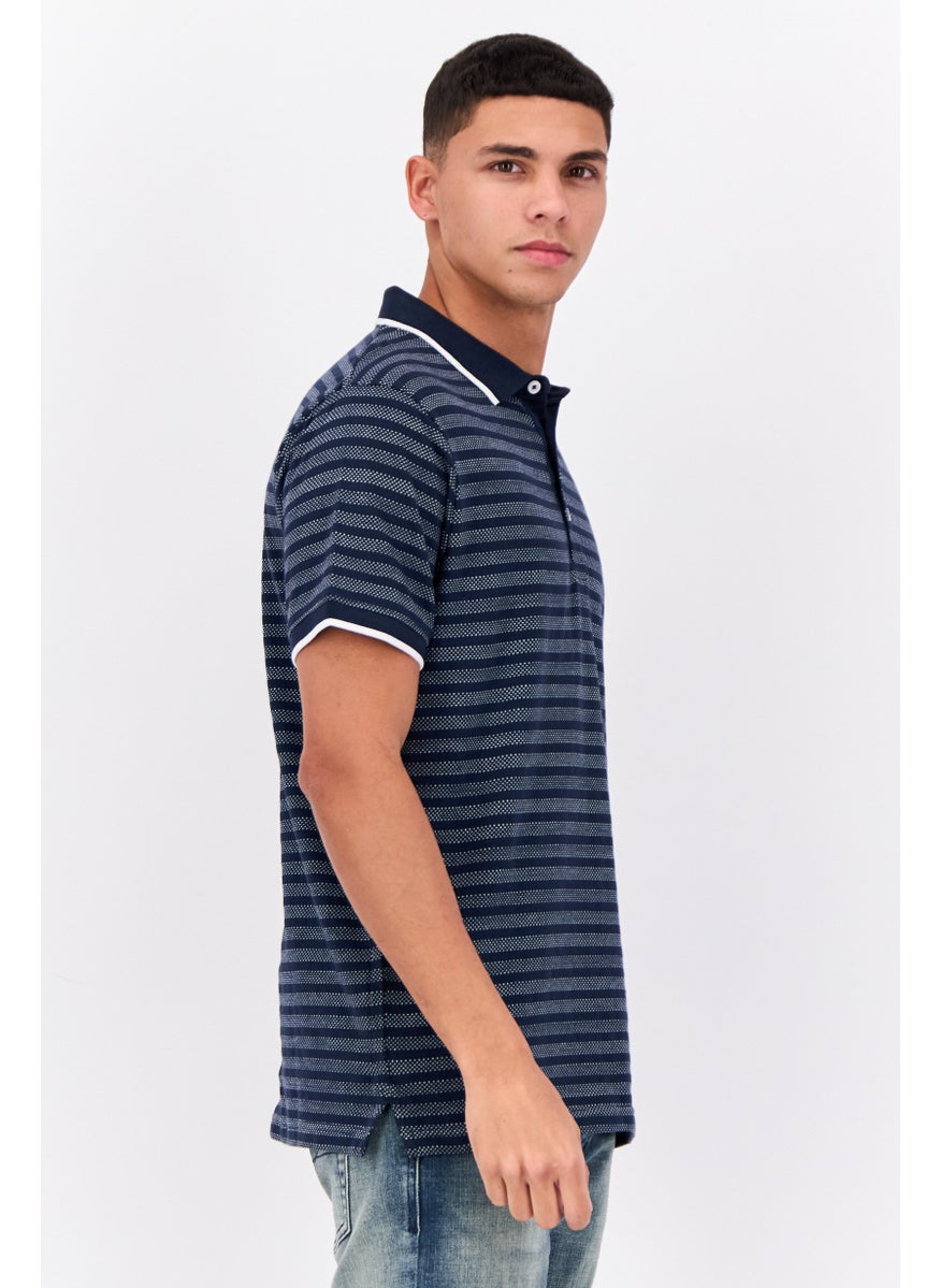 Peter Werth Men Regular Fit Short Sleeve Stripe Polo Shirt, Navy  - Image 2