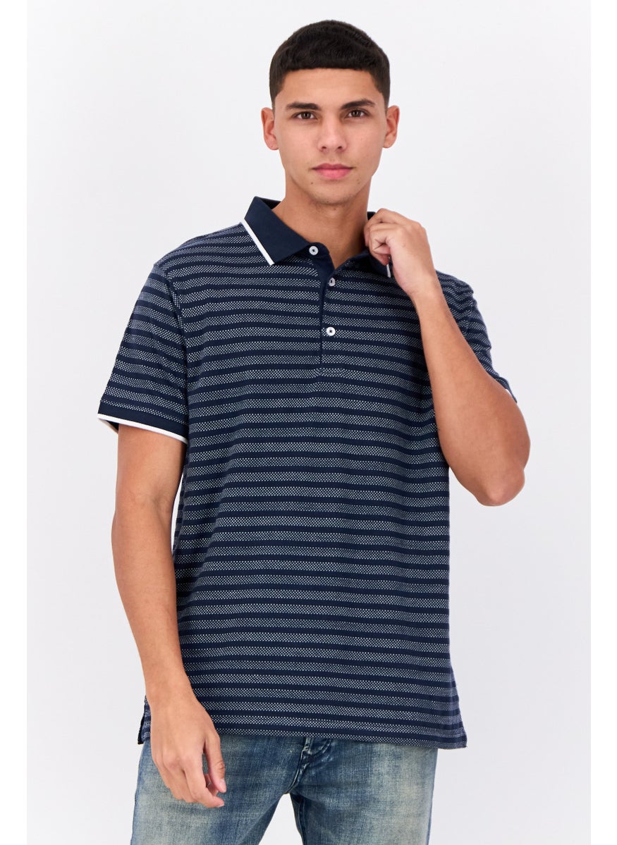 Peter Werth Men Regular Fit Short Sleeve Stripe Polo Shirt, Navy  - Image 1