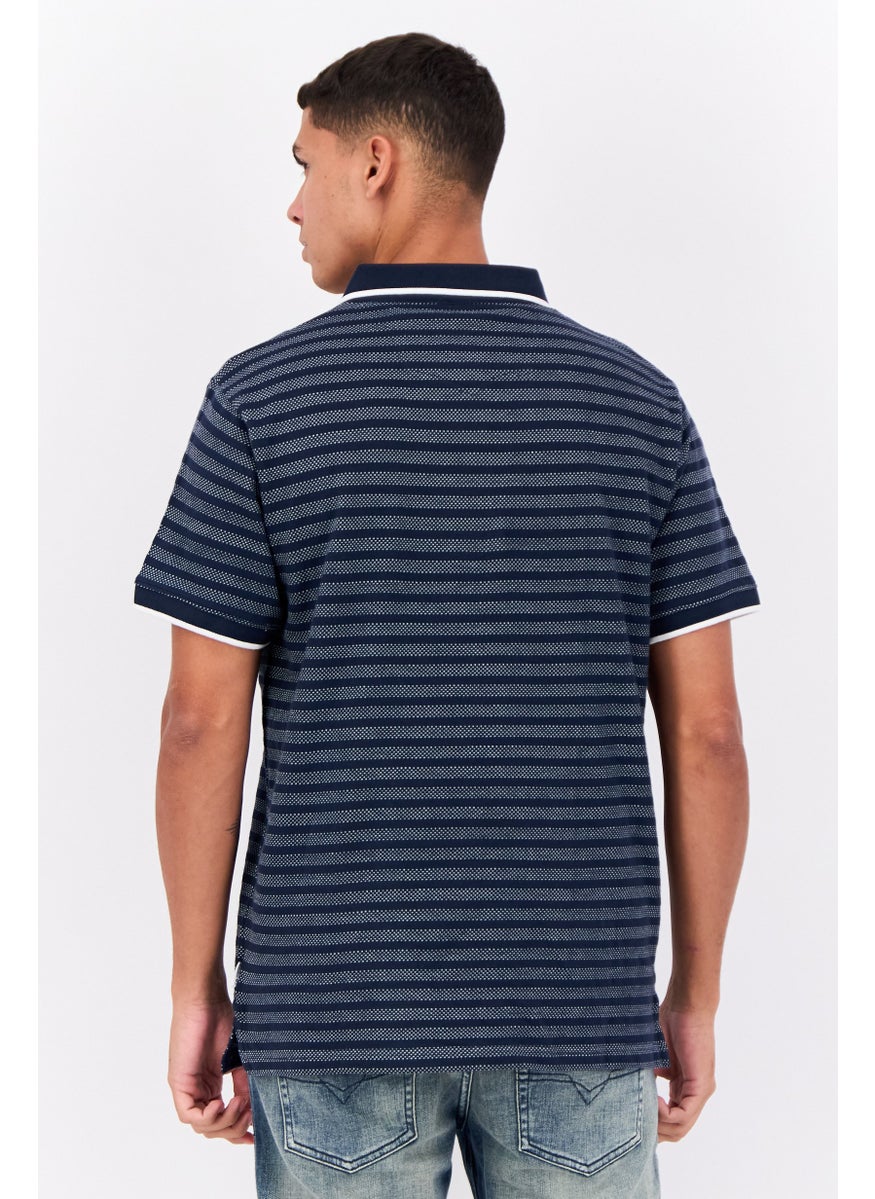 Peter Werth Men Regular Fit Short Sleeve Stripe Polo Shirt, Navy  - Image 3