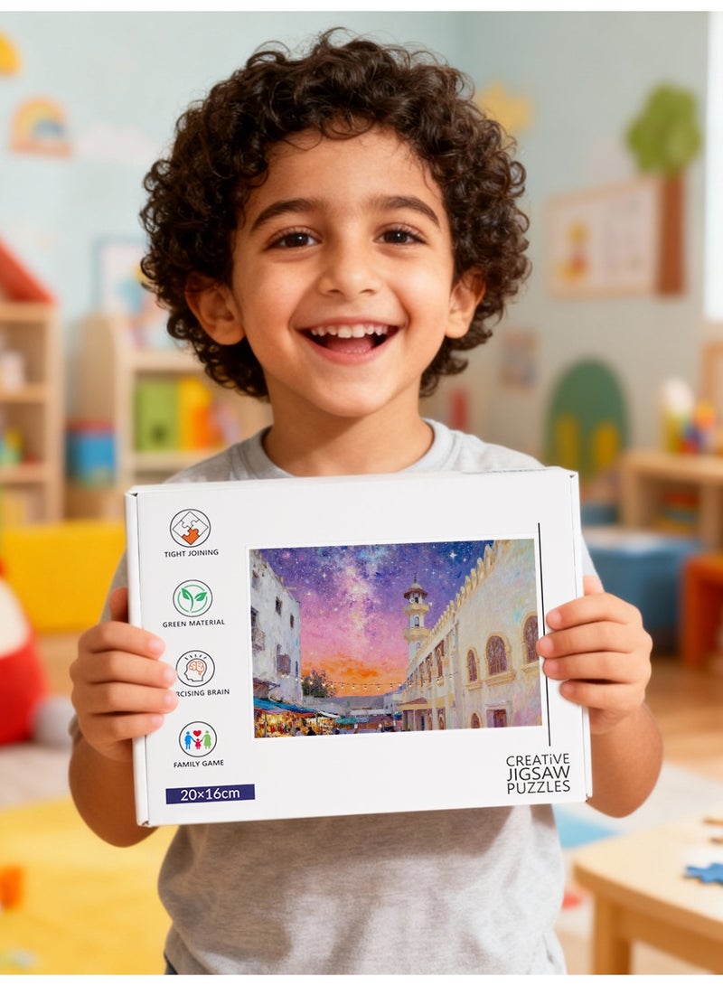 GALADUNE 300 Pieces Puzzles Jigsaws for Adults&Kids, Dreaming Al-Balad Stress Relief Toy, Unique Perfectly-Fitting Pieces, Ideal Gift for Ramadan Birthday New Year, Al-Maghribi Mosque - Image 4