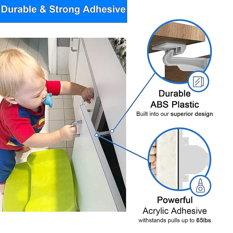 Buumook 4 Pack Upgraded Invisible Baby Proofing Cabinet Latch Locks - No Drilling or Tools Required, Children Proof Cupboard Drawers Latches, Works with Most Cabinets and Drawers - Adhesive Easy Installation - Image 2