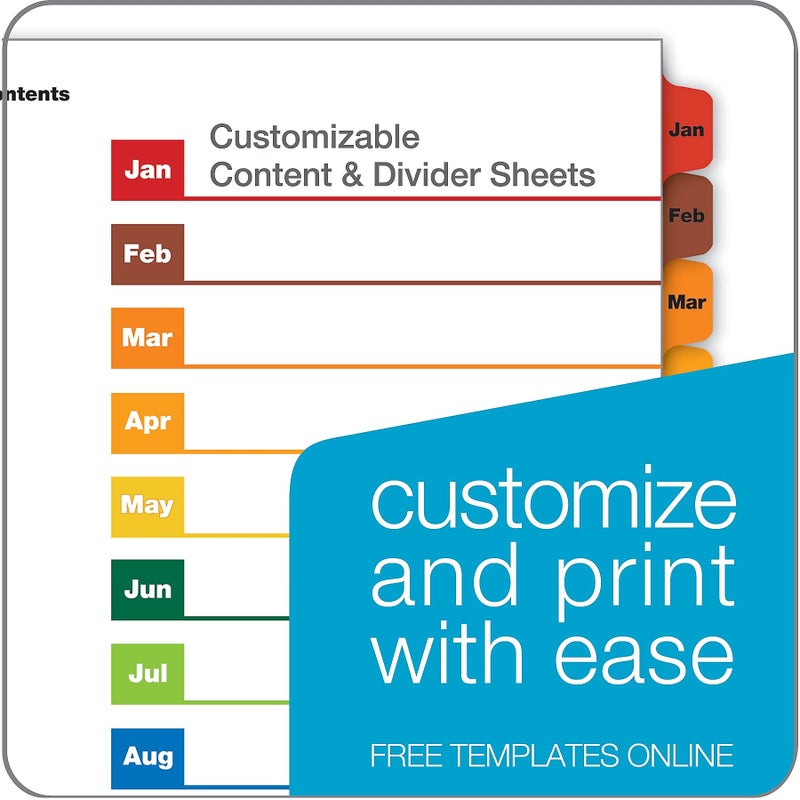 TOPS Cardinal OneStep Binder Dividers, 12-Tab Monthly, Customizable Table of Contents, Reversible Multicolor Tabs, 1 Set (60318CB) - Image 3