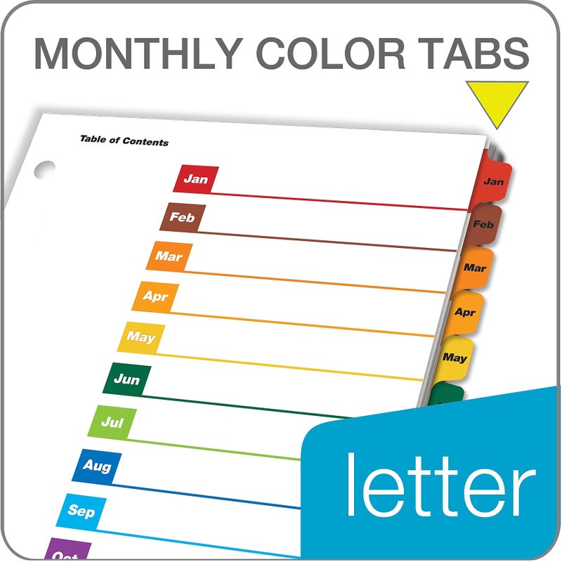 TOPS Cardinal OneStep Binder Dividers, 12-Tab Monthly, Customizable Table of Contents, Reversible Multicolor Tabs, 1 Set (60318CB) - Image 2
