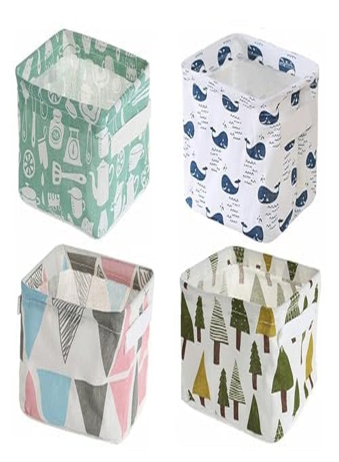 AZARIA Foldable Storage Box Canvas Fabric Baskets For Organizing With Handles, Rectangle Small, Cube, Foldable Multipurpose Box, Closet, Desk, Baby Storage Organizer (Pack of 4 (Small)) - Image 1
