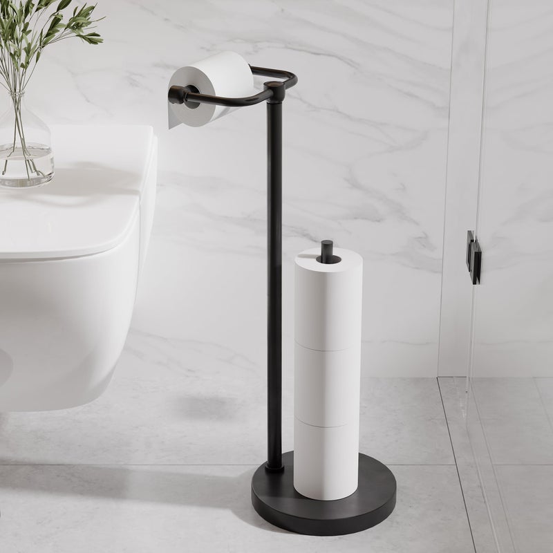 Rarxtr Toilet Paper Holder Stand  Post Pivoting Design Free Standing Toilet Paper Holder With Storage For 4 Rolls  Sus304 Stainless Steel Tissue Holder With Reserve  Heavy-Duty Base (Matte Black) - Image 2