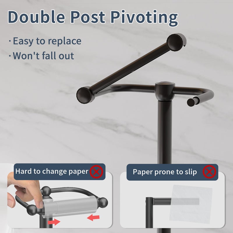 Rarxtr Toilet Paper Holder Stand  Post Pivoting Design Free Standing Toilet Paper Holder With Storage For 4 Rolls  Sus304 Stainless Steel Tissue Holder With Reserve  Heavy-Duty Base (Matte Black) - Image 3