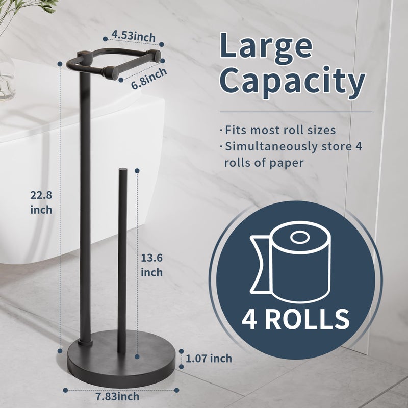 Rarxtr Toilet Paper Holder Stand  Post Pivoting Design Free Standing Toilet Paper Holder With Storage For 4 Rolls  Sus304 Stainless Steel Tissue Holder With Reserve  Heavy-Duty Base (Matte Black) - Image 4
