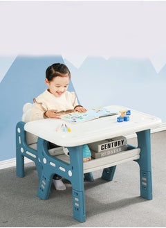 FULL JOY Multi-functional Children's Table And Chair Set With Storage Rack, Blue-White  - Image 5