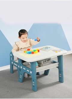 FULL JOY Multi-functional Children's Table And Chair Set With Storage Rack, Blue-White  - Image 3