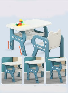 FULL JOY Multi-functional Children's Table And Chair Set With Storage Rack, Blue-White  - Image 4