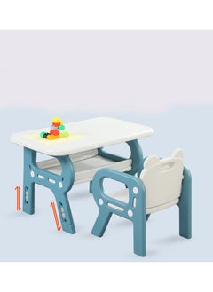 FULL JOY Multi-functional Children's Table And Chair Set With Storage Rack, Blue-White  - Image 2