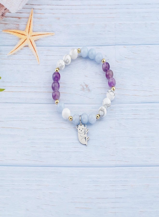Fullrainbow Koala Bracelet Koala Spirit Animal Gifts Koala jewelry Inspirational Gifts for Women Koala Lovers (Purple Blue White koala gift) - Image 3