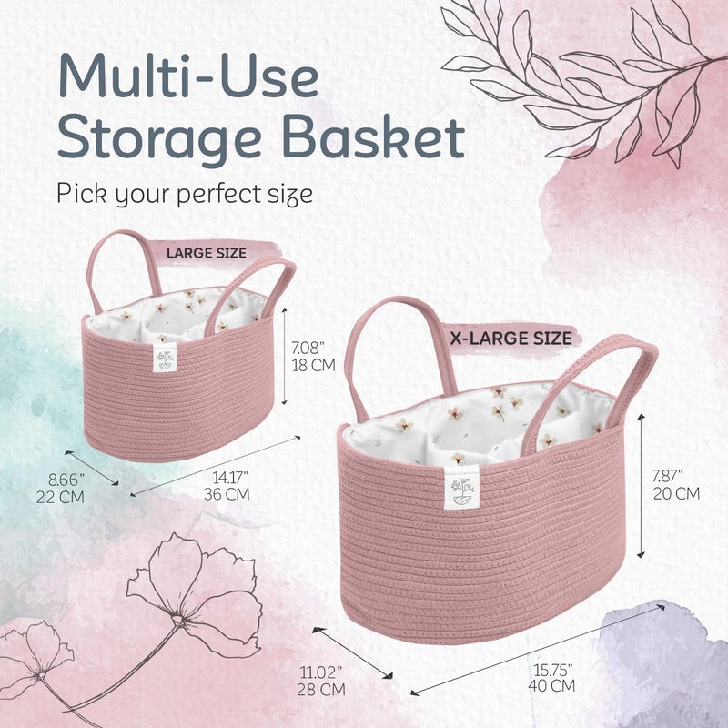 KiddyCare Diaper Caddy Organizer for Baby Nursery Basket with Handle Lid Nursing Caddy with Changing Table Organizer Cart Newborn Caddy Rosy (Floral Print) X-Large - Image 4