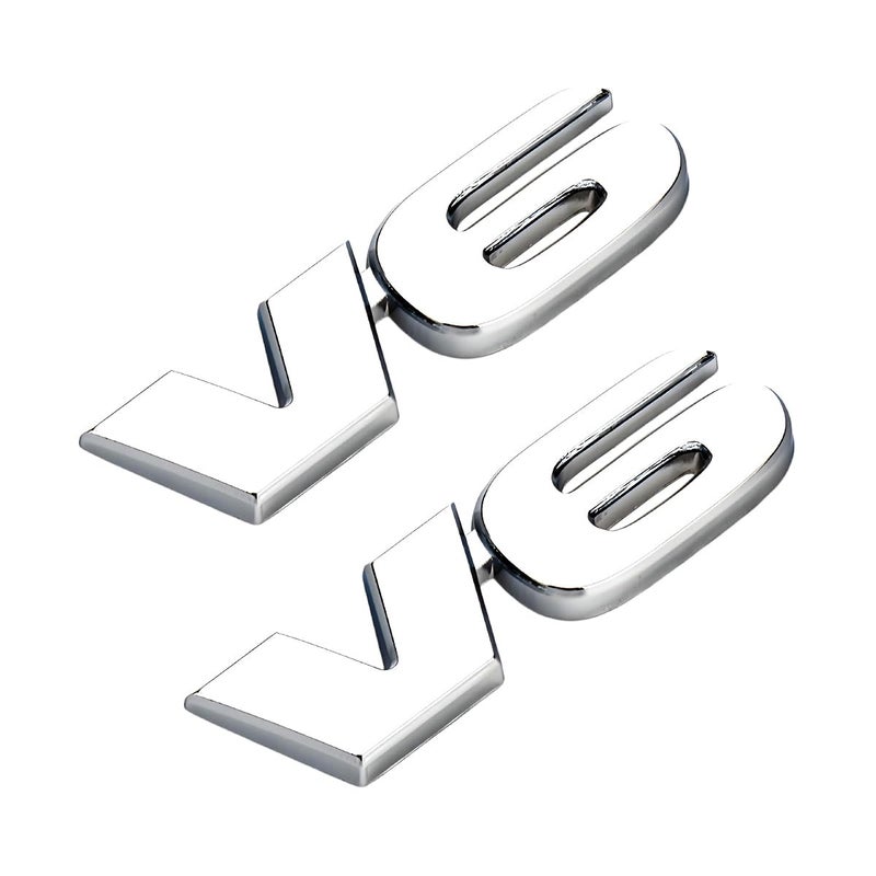 MUQIDA 2 PCS V6 Metal Emblem 3D V6 Nameplate Logo Badge Sticker Car Bumper Decal SelfAdhesive Metal Emblem Sticker Exterior Decor for Vehicle Trunk Tailgate Side Fender Silver - Image 3